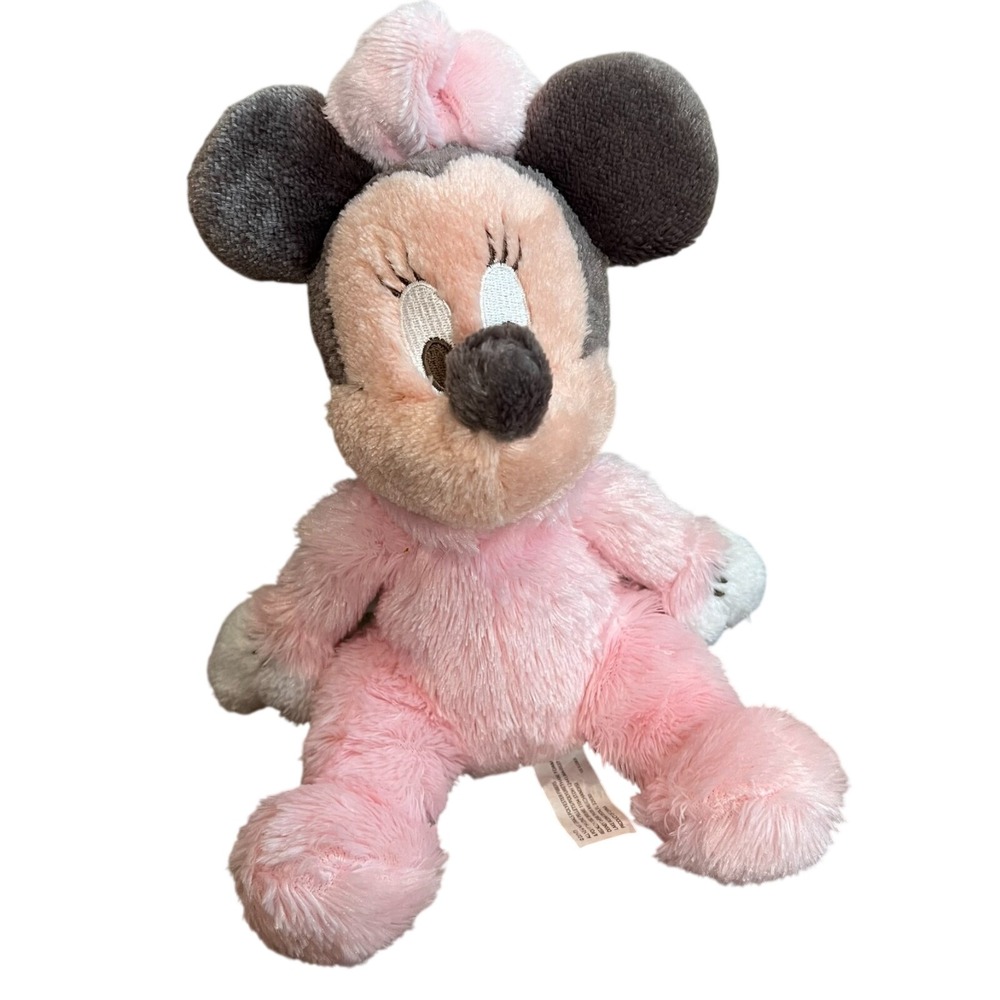Disney Parks Minnie Mouse Plush Unisex Small Pink Grey Soft Stuffed Animal